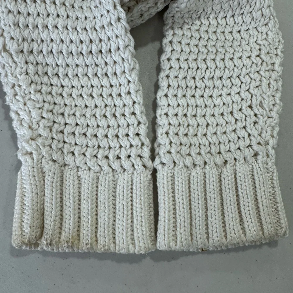 Tory Burch Women Cotton Open Knit‎ Wool Grid Pattern Longline Sweater Size Large